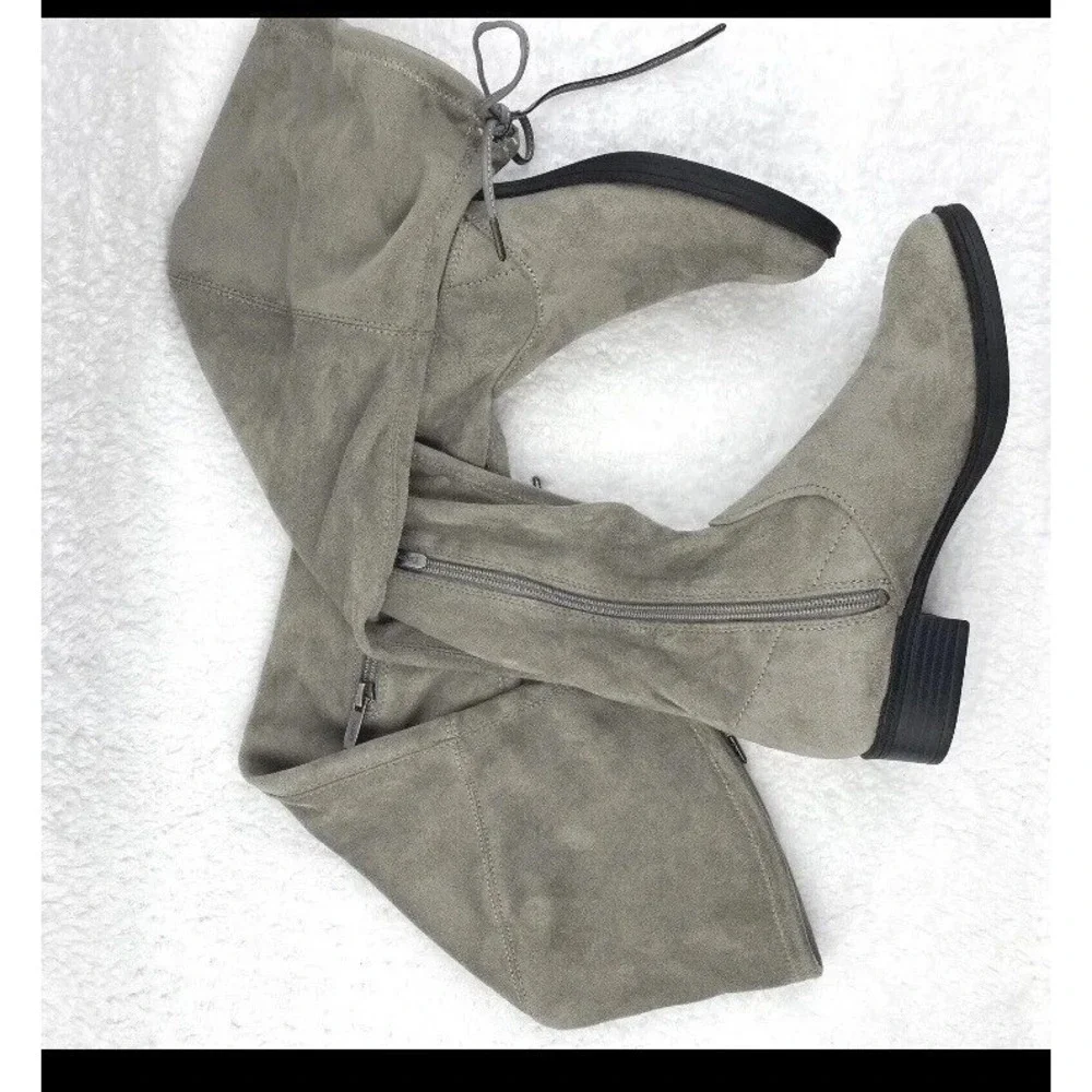 Sam Edelman Peyton 6M Gray Greige Faux Suede Leather Over The‎ Knee Boots GoGo